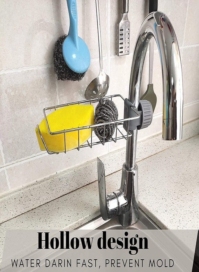 AKHANDDD Stainless Steel Sink Caddy Organizer, Tap Organizer Clip Storage Rack with Towel Holder for Soap | Practical Home Kitchen Drain Rack | Set of 1 - Image 2
